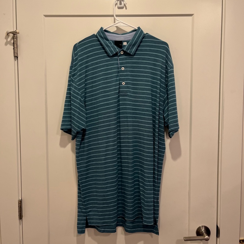 Dunning‎ Golf Mens Teal Striped Short Sleeve Performance Polo Shirt Size XL